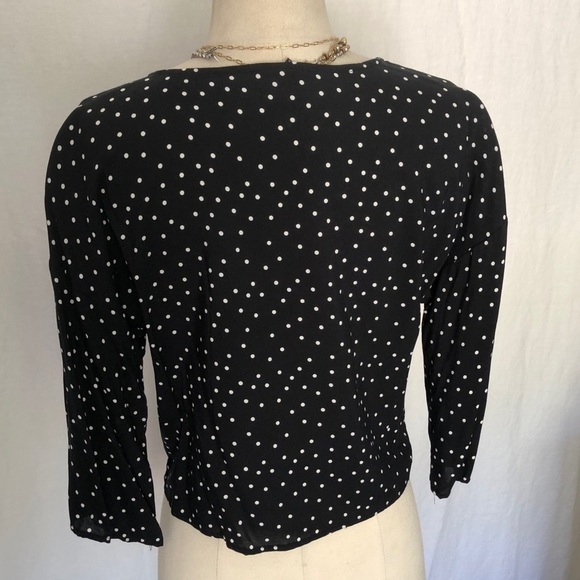 Mine blouse black and whit polka dot v neck w waist tie size M - Picture 5 of 8